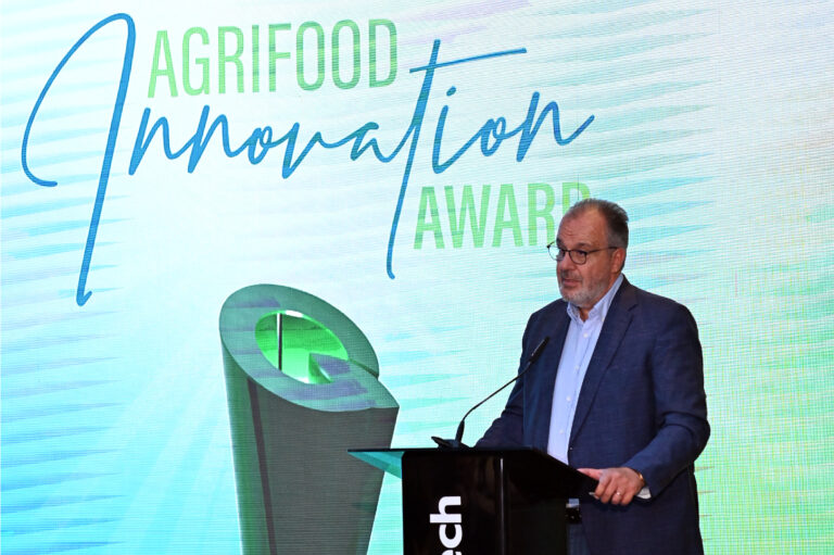 Lebanese Minister of Industry George Boujikian speaking at the Agrifood Innovation Award